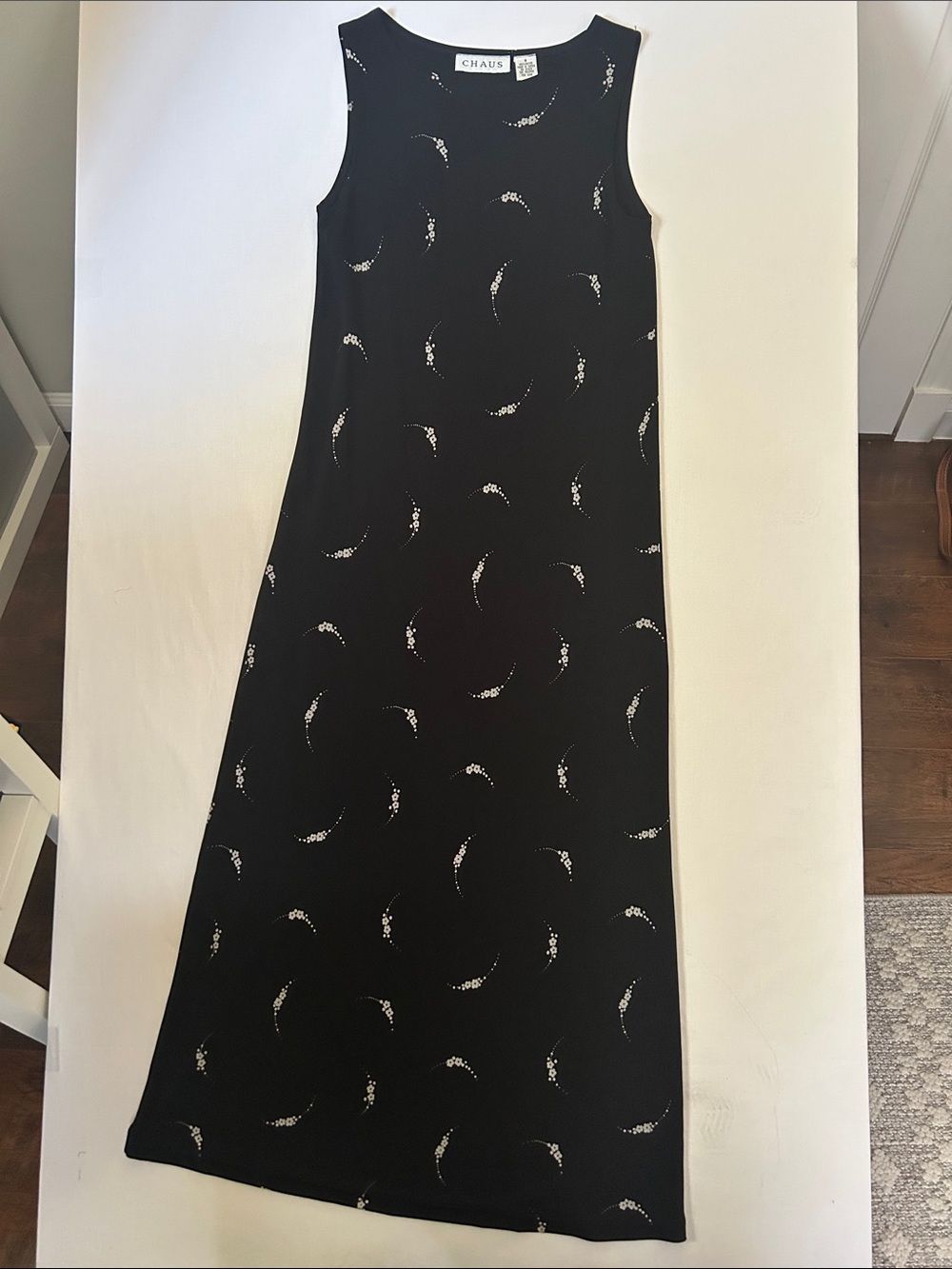 Chaus Black Sleeveless Maxi Dress with White Crescent Motif